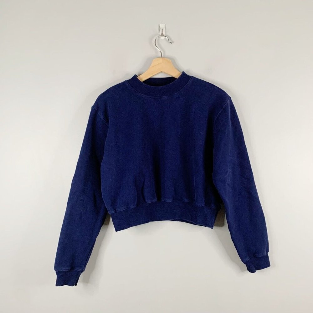 Aritzia TNA Cozy AF Fleece Cropped Sweatshirt Sweater Navy Blue Small S Top